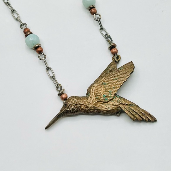 Bronze Hummingbird Necklace by Cavin Richie Bead Accents Sterling Silver Chain - Picture 5 of 12